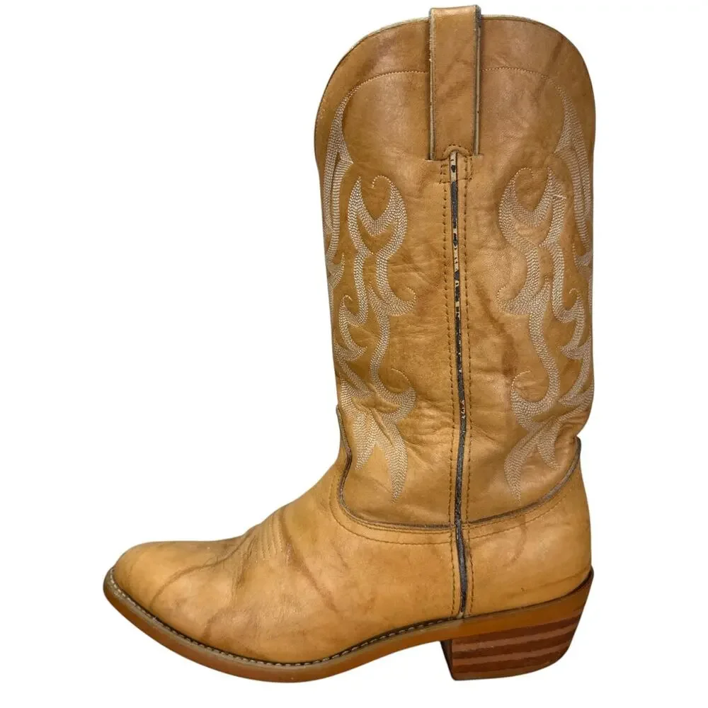 Durango Vintage Cowboy Boots Mens 9.5 D Tan Leather Western Coastal Cowboy Boho